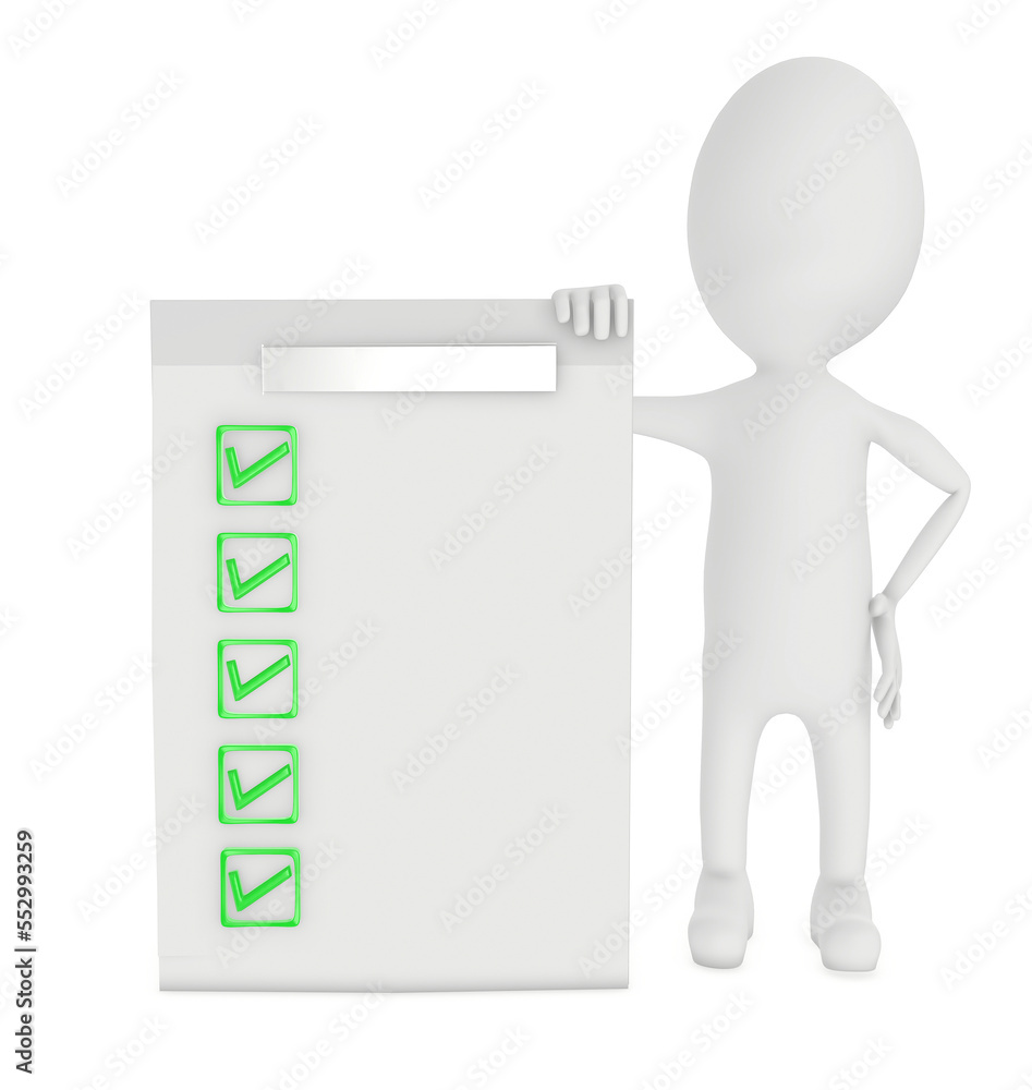 3d character with a clipboard checklist concept 3d character with a clipboard checklist concept