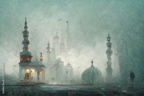 Obraz na płótnie Islamic Mosques with the golden colors, realistic views of the city
