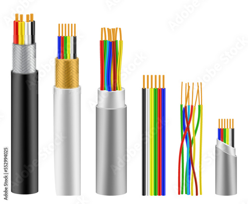 set of realistic wires flexible cables isolated or cooper cable with insulation rubber. eps vector
