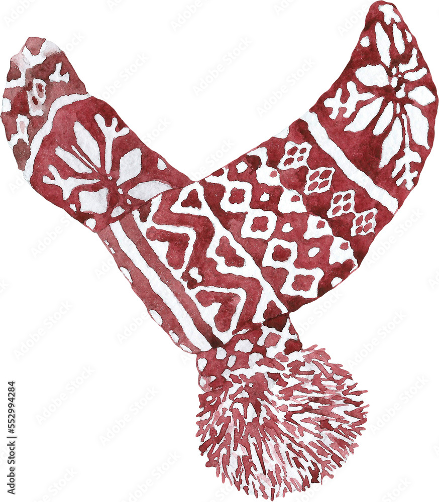 christmas-clothes-watercolor-nordic-scarf-object-isolated-winter-clothes-accessories-christmas-decor-new-year-fashion-hipster-clothes-create-character-overlay-drop-printable-clipart-diy-stock-illustration-adobe-stock