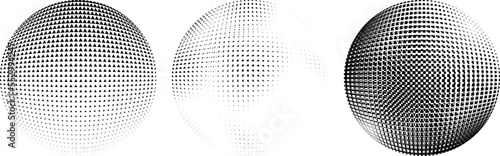 Set of spheres . Halftone constructed transparent sphere .Vector .Technology sphere Logo . Design element for posters, social media, templates, flyers, brochures . Abstract trendy transparent circles