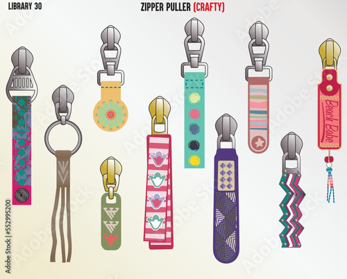 TRENDY CRAFTED BOHO ZIPPER SLIDER AND PULLERS FOR KID GIRLS AND TEEN GIRLS IN EDITABLE VECTOR