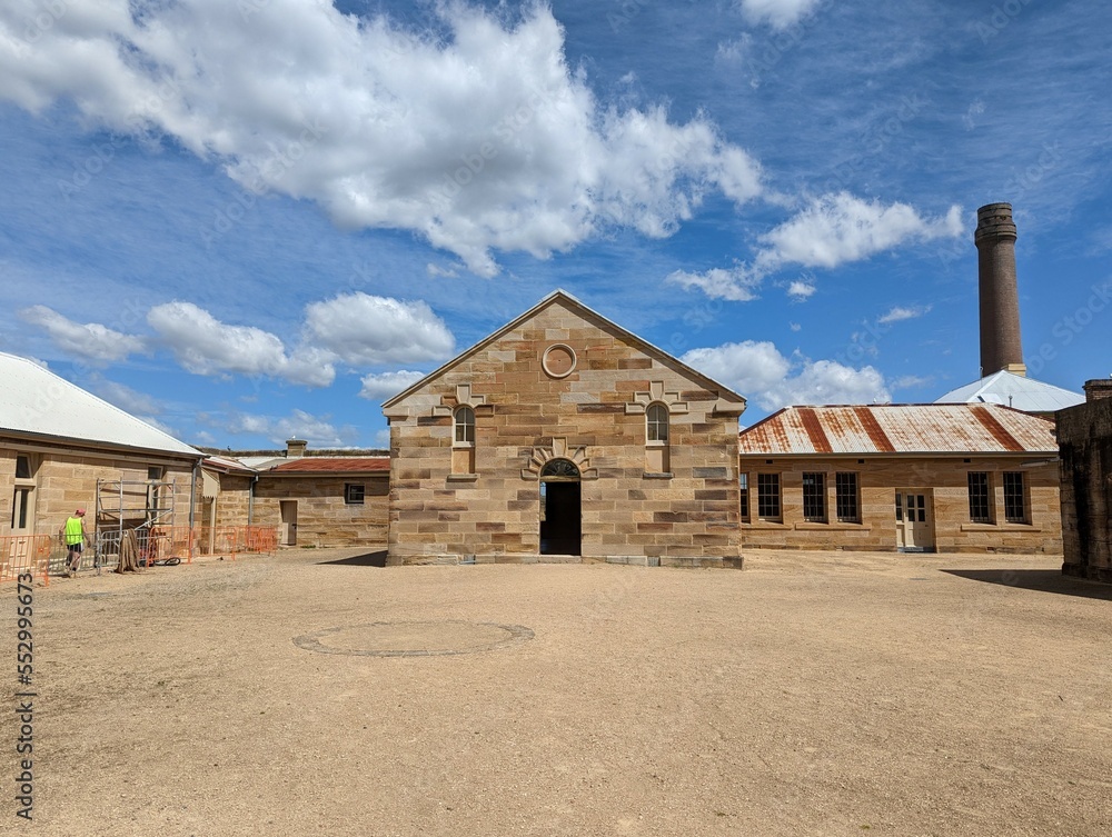 A sandstone building made of hand  hewn blocks by early convicts. Firstly inhabited by convicts and their military guards and later the buildings were a reform and industrial school for girls.