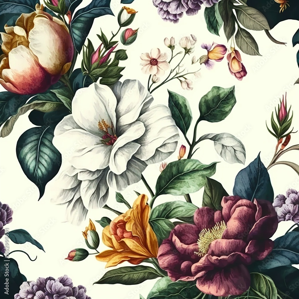 Vintage Flower pattern, watercolor, Ai Art