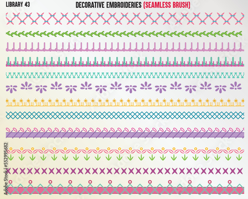DECORATIVE EMBROIDERY STITCHES SEAMLESS BRUSH IN EDITABLE VECTOR FILE