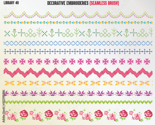 DECORATIVE EMBROIDERY STITCHES SEAMLESS BRUSH IN EDITABLE VECTOR FILE