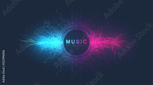 Music poster for electronic festival with dotted lines and waves. Party flyer cover design concept. Distorted music wave equalizer. Abstract amplitude of sound. Vector Illustration
