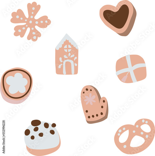 Christmas cookies set isolated on white background.
