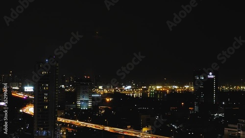 Wallpaper Mural Timelapse footage, Full Moon night by Chaophraya river with traffic jam on highway in foreground, Bangkok Thailand Torontodigital.ca