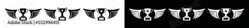 Wings with trophy icon vector. Victory cup and wings symbol design logo illustration