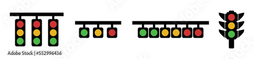 Traffic lights icon vector.  Race lights starts and finish sign. The race light starts. Green, yellow, and red light icon set, symbol illustration