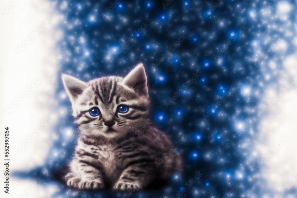 Kitten, Christmas and New Year.  Image created with Generative AI technology.
