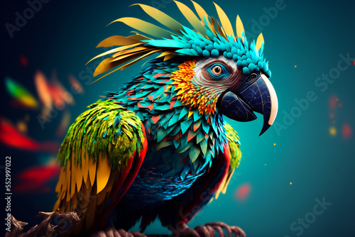 Fototapeta Kolorowy, abstrakcyjny ptak. Obraz stworzony w technologii AI.
