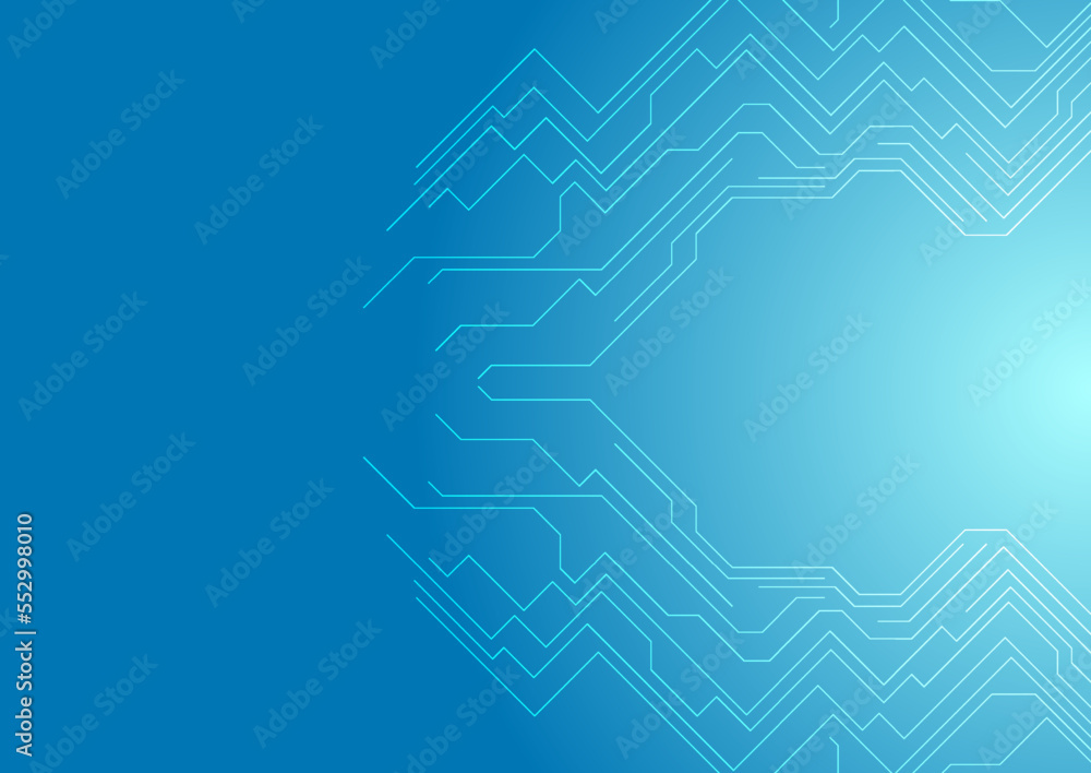 Minimal abstract technology geometric background. Bright blue circuit board lines vector design
