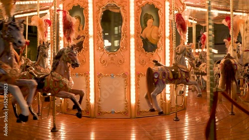 A cheerful merry-go-round in the Christmas season.