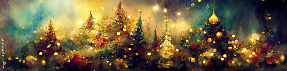 Decorated Christmas trees created with Generative Ai technology Decorated Christmas trees created with Generative Ai technology