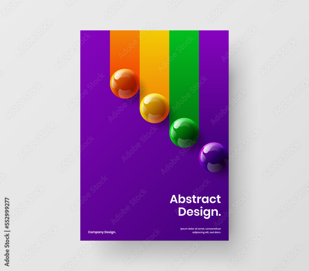 Abstract 3D balls postcard template. Simple company identity A4 vector design concept.