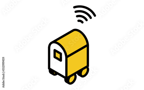 配送ロボットのシンプルなアイソメトリックのイラスト、運送・物流・流通など