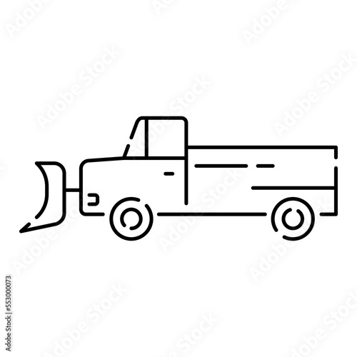 Snow removal, snow blower icon in black line style icon, style. Winter season vector background. Truck