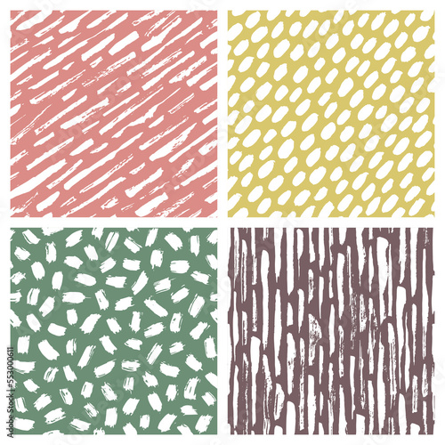 Set of abstract hand drawn seamless patterns, brush strokes textures