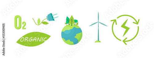 Ecology icon collection. Vector icons on the themes of eco-friendly, clean energy, renewable energy, recycling, reusable, eco-friendly and others