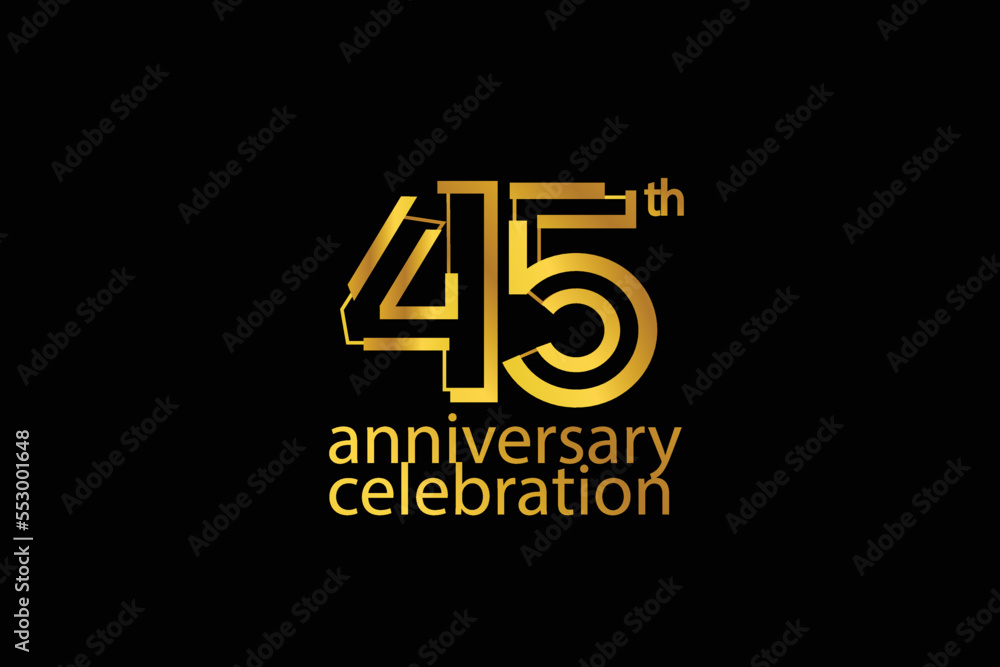 45th, 45 years, 45 year anniversary year anniversary celebration abstract style logotype. anniversary with gold color isolated on black background, vector design for celebration vector 45th, 45 years, 45 year anniversary year anniversary celebration abstract style logotype. anniversary with gold color isolated on black background, vector design for celebration vector