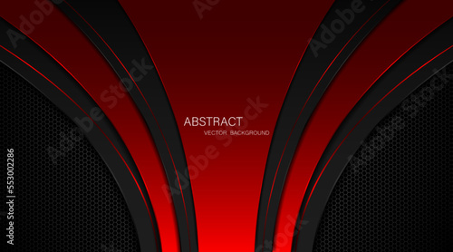 Abstract black and red curves with red glow lines on dark steel mesh background. with free space for design. modern technology innovation concept background
