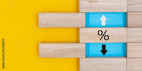 percentage to UP and Down arrow symbol icon. Interest rate, stocks, financial, ranking, mortgage rates and Cut loss concept