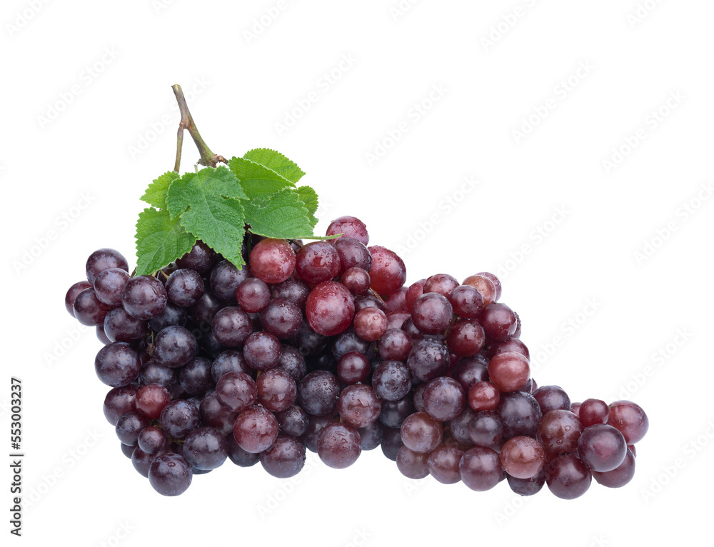 Bunch of fresh red grape fruit with green leaf . fruit high vitamin C. on transparent. Bunch of fresh red grape fruit with green leaf . fruit high vitamin C. on transparent.