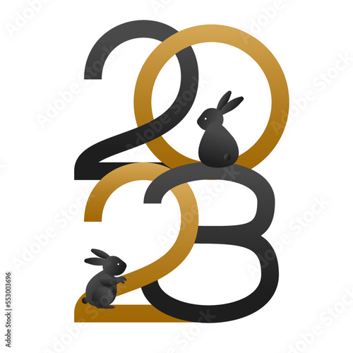 숫자와 토끼로 장식된 2023년 새해 연하장 