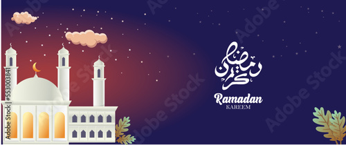 ramadan kareem banner greeting with mosque vector