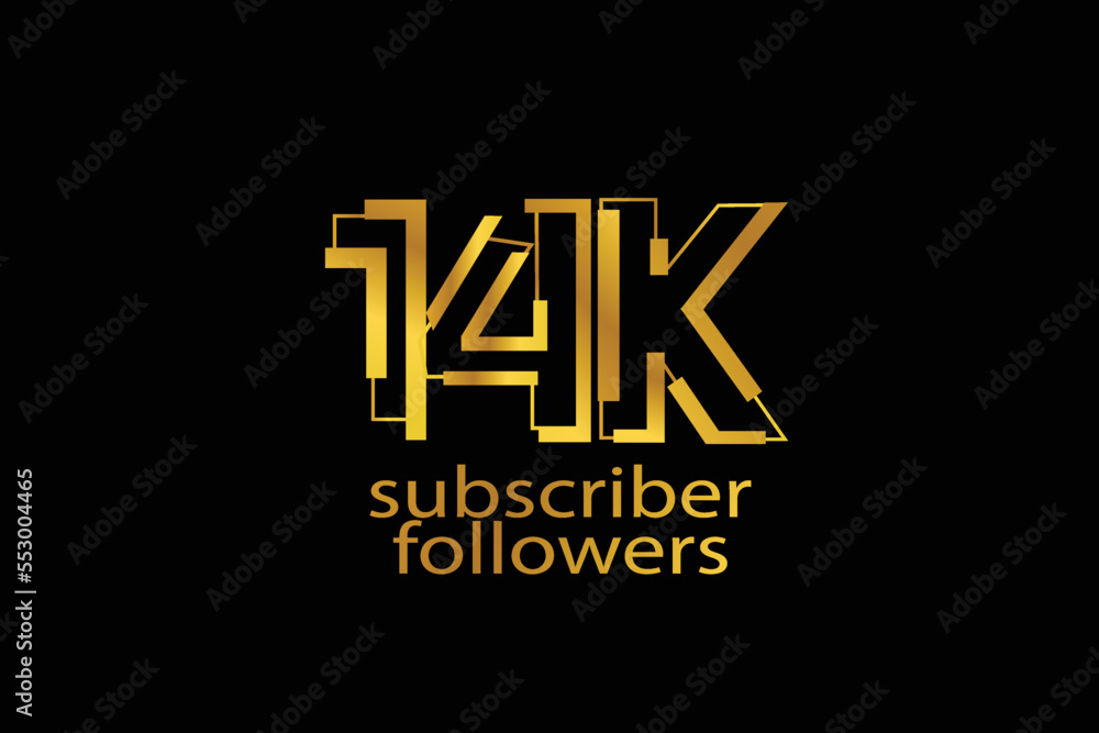 14K, 14.000 subscribers or followers blocks style with gold color on black background for social media and internet-vector 14K, 14.000 subscribers or followers blocks style with gold color on black background for social media and internet-vector