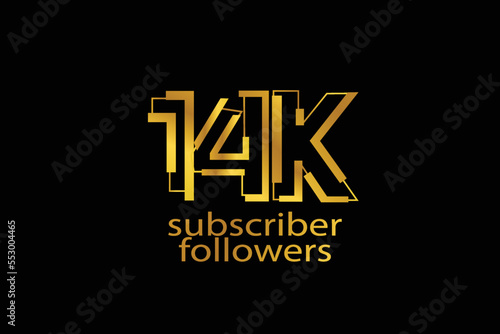 14K, 14.000 subscribers or followers blocks style with gold color on black background for social media and internet-vector