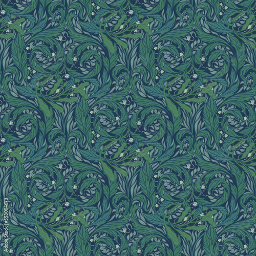 Floral vintage seamless pattern for retro wallpapers. Enchanted Vintage Flowers. Arts and Crafts movement inspired. Design for wrapping paper, wallpaper, fabrics and fashion clothes.