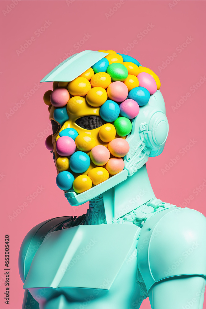 Futuristic alien warrior astronaut in his cyber suit with colorful ...