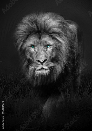 modern black and white oil painting of king lion, artist collection of animal painting for decoration and interior, canvas art, abstract. gray