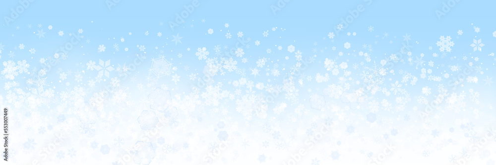 雪の結晶舞い散る水色のグラデーション3：1　淡雪