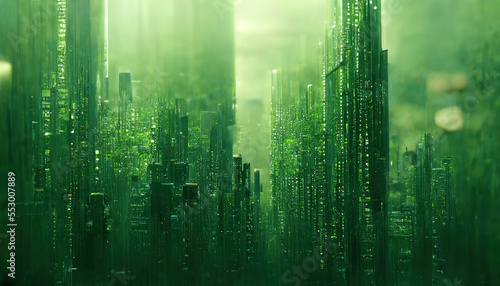 Green matrix background. Ai generated. photo