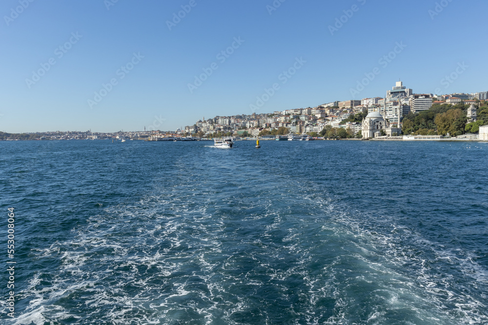 Istanbul, Turkey - 26 September 2021 - A tour of the Bosphorus in the morning