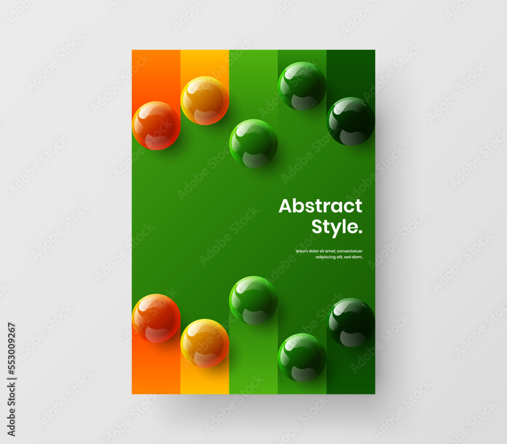 Premium realistic balls postcard concept. Trendy company cover vector design layout.