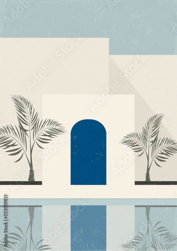Minimalist landscape, Moroccan style simple architecture.