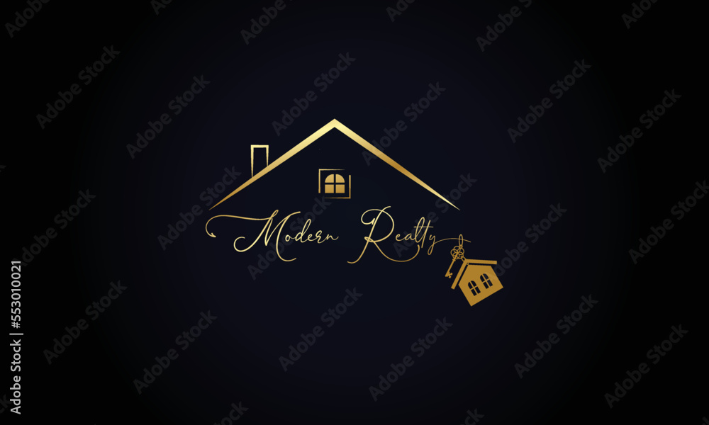 Black Gold Real Estate Logo. Construction Architecture Building Logo Design Template Element