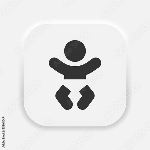 Newborn baby in diapers vector icon. Changing diapers symbol in neumorphism style. Vector EPS 10