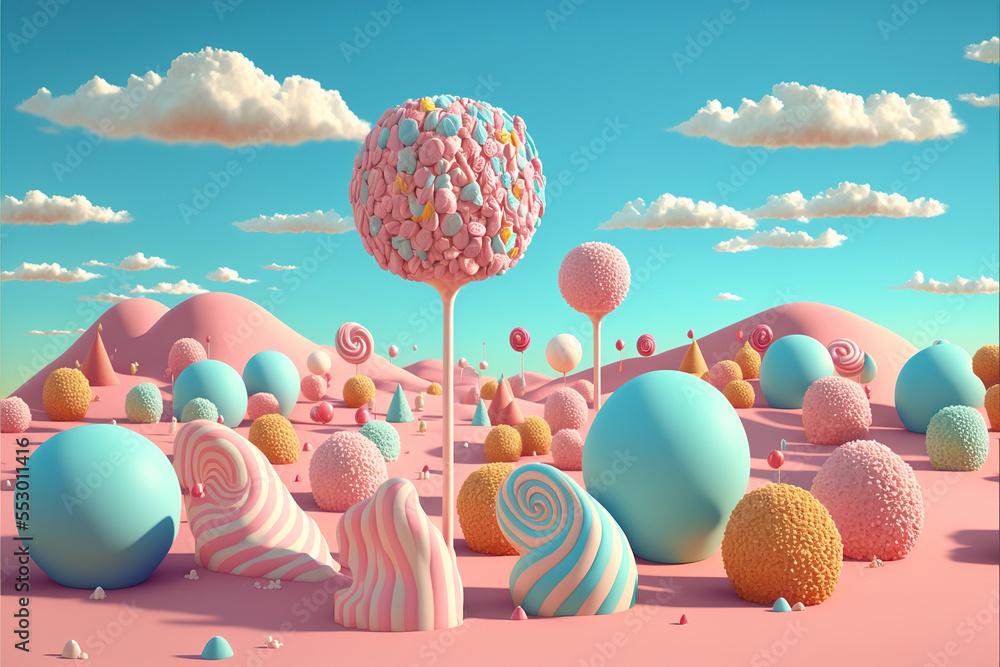 A colorful pastel land of delicious, tasty sweets and candies. Sugar