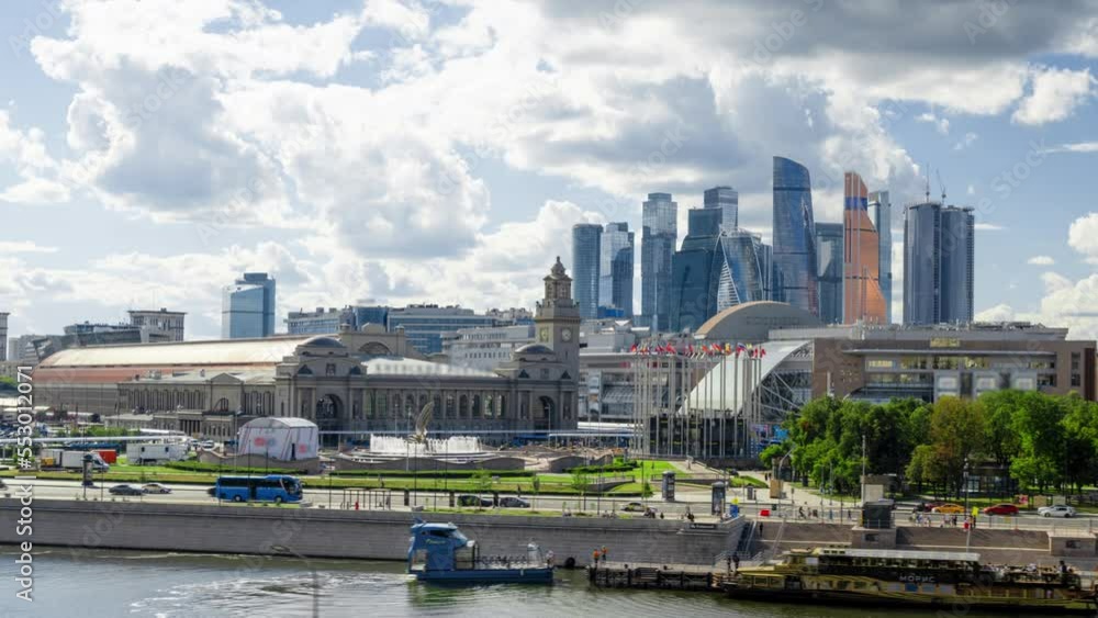 Hyper lapse from the embankment of the Moscow River to Kyiv railway station and Moscow city, Russia Hyper lapse from the embankment of the Moscow River to Kyiv railway station and Moscow city, Russia