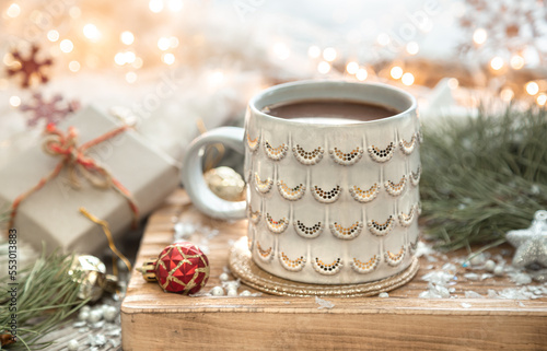 Wallpaper Mural Christmas composition with a cup of coffee on a blurred background. Torontodigital.ca