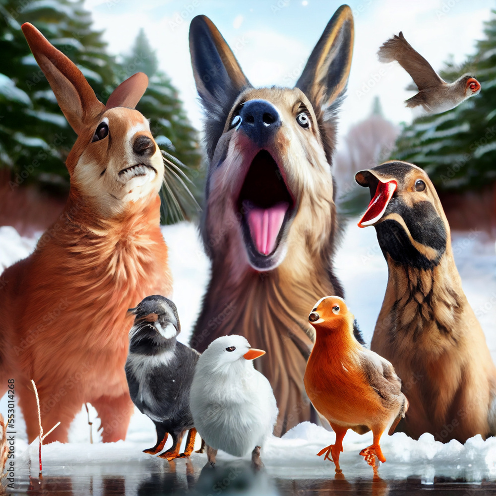 Fototapeta premium Excited christmas animals