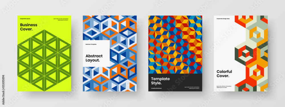 Isolated pamphlet design vector concept collection. Premium mosaic shapes banner illustration bundle.