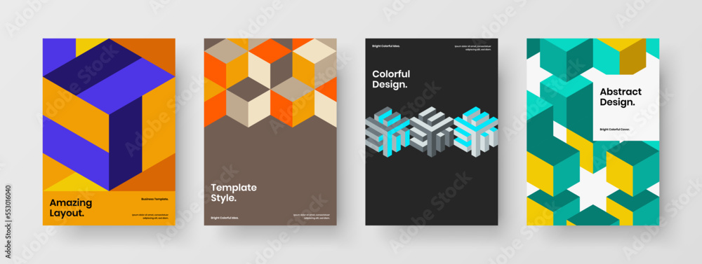 Amazing corporate identity A4 design vector layout set. Original geometric tiles company cover template collection.
