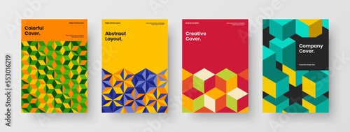 Modern placard vector design concept set. Minimalistic geometric shapes flyer template bundle.